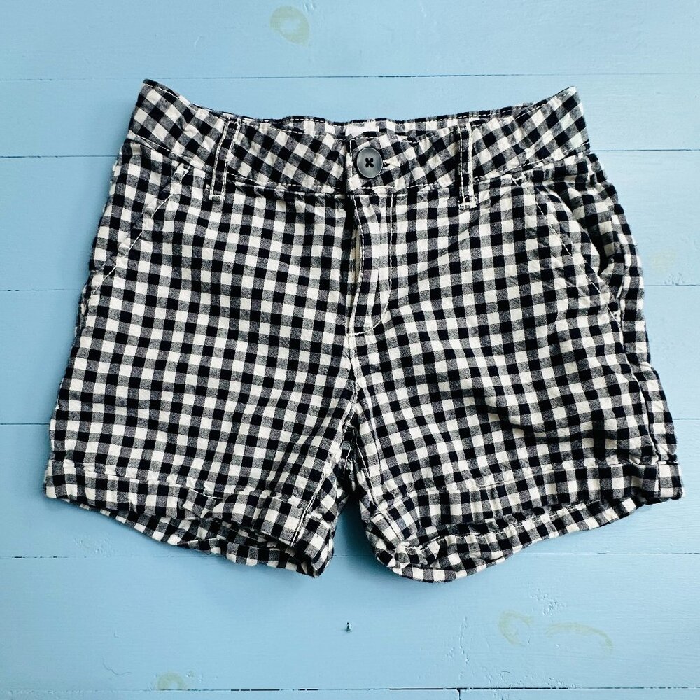 GAP Kids Gingham Shorts Size 8 Navy White Check Adjustable Waist Cotton